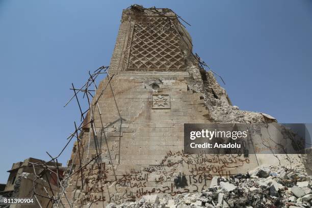 Great Mosque of al-Nuri and al-Hadba minaret are seen after Mosul completely freed from Daesh in Mosul, Syria on July 9, 2017. Mosul was captured by...