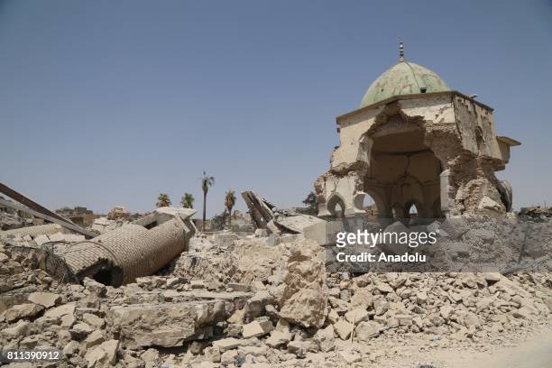 Great Mosque of al-Nuri and al-Hadba minaret are seen after Mosul completely freed from Daesh in Mosul, Syria on July 9, 2017. Mosul was captured by...