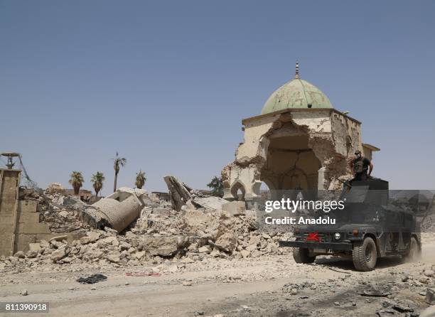 Great Mosque of al-Nuri and al-Hadba minaret are seen after Mosul completely freed from Daesh in Mosul, Syria on July 9, 2017. Mosul was captured by...