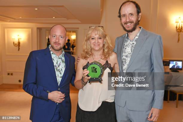 Director John Tiffany, producer Sonia Friedman and writer Jack Thorne, winners of the Theatre award for "Harry Potter And The Cursed Child", pose in...