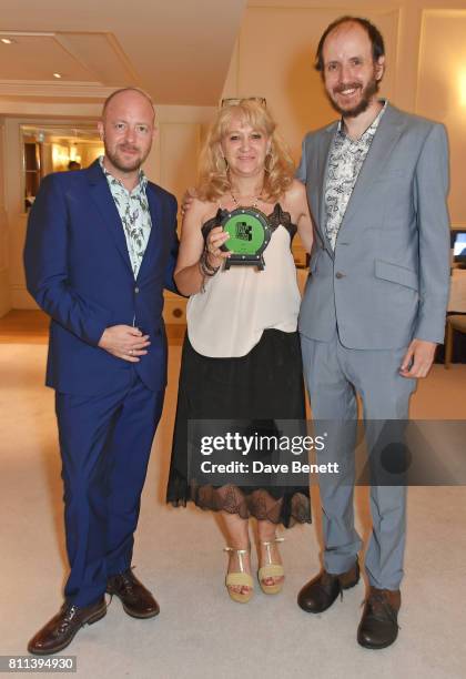 Director John Tiffany, producer Sonia Friedman and writer Jack Thorne, winners of the Theatre award for "Harry Potter And The Cursed Child", pose in...