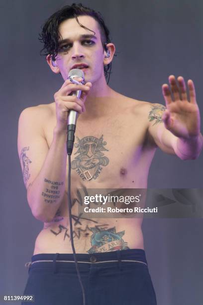 Matt Healy of English rock band The 1975 performs on stage during TRNSMT Festival Day 3 at Glasgow Green on July 9, 2017 in Glasgow, Scotland.