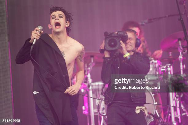 Matt Healy of English rock band The 1975 performs on stage during TRNSMT Festival Day 3 at Glasgow Green on July 9, 2017 in Glasgow, Scotland.