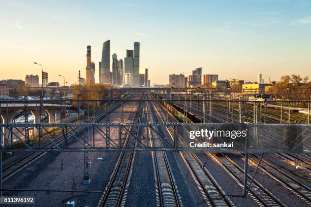 industrial district on sunrise - moscow railway station stock pictures, royalty-free photos & images