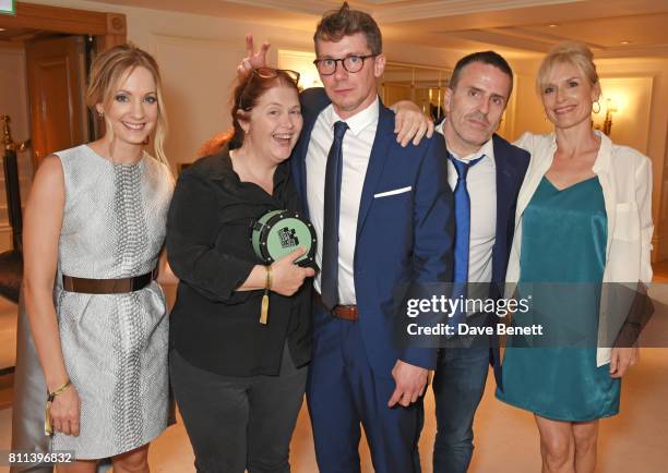 Presenter Joanne Froggatt poses with writer Sally Wainwright, Karl Davies, Con O'Neill and Amelia Bullmore, winners of the TV Drama award for "Happy...