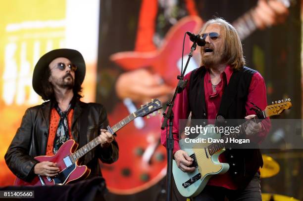 Mike Campbell and Tom Petty of Tom Petty & The Heartbreakers perform on stage at the Barclaycard Presents British Summer Time Festival in Hyde Park...
