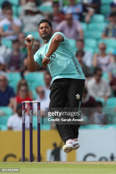 Ravi Rampaul of Surrey bowls during the NatWest T20 Blast match at The Kia Oval on July 9, 2017 in London, England. .