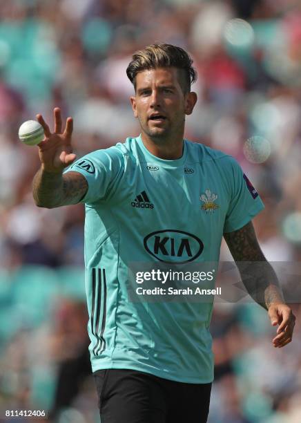 Jade Derbach of Surrey of Somerset catches the ball during the NatWest T20 Blast match at The Kia Oval on July 9, 2017 in London, England. .