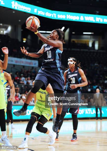 Matee Ajavon of the Atlanta Dream goes for a lay up against the Dallas Wings on July 9, 2017 at Hank McCamish Pavilion in Atlanta, Georgia. NOTE TO...