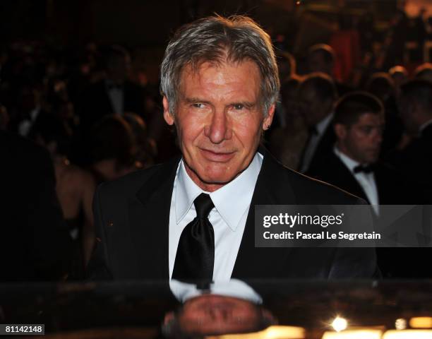 Actor Harrison Ford depart the Indiana Jones and The Kingdom of The Crystal Skull Premiere at the Palais des Festivals during the 61st International...