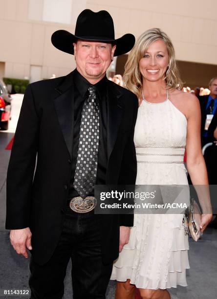 Singer Tracy Lawrence and wife Becca Lawrence arrive at the 43rd annual Academy Of Country Music Awards held at the MGM Grand Garden Arena on May 18,...