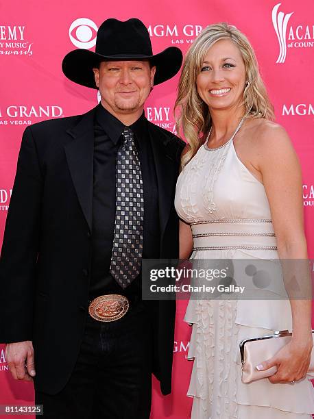 Musician Tracy Lawrence and wife Becca Lawrence arrive at the 43rd annual Academy Of Country Music Awards held at the MGM Grand Garden Arena on May...