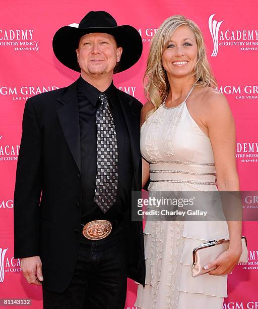 Musician Tracy Lawrence and wife Becca Lawrence arrive at the 43rd annual Academy Of Country Music Awards held at the MGM Grand Garden Arena on May...