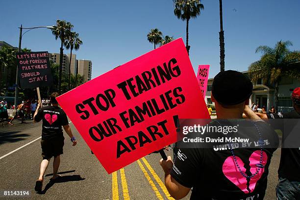 Group that wants immigration reform for gay partners marches in the Pride Parade at the conclusion of the two-day 25th annual Long Beach Lesbian and...