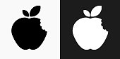 Bitten Apple Icon on Black and White Vector Backgrounds