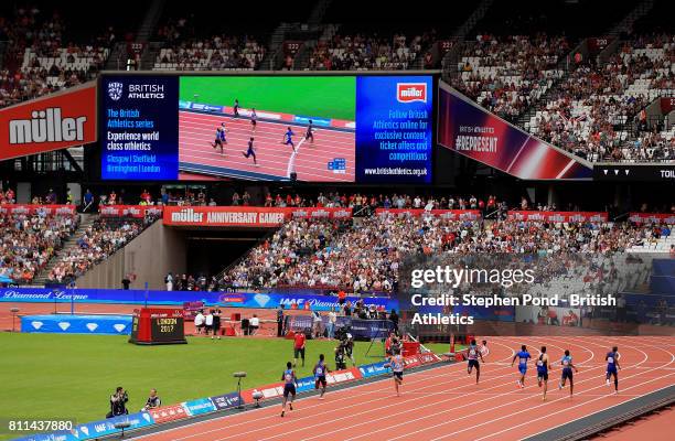General view of the action underway during the Muller Anniversary Games on July 9, 2017 in London, England.
