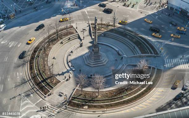 aerial view of columbus circle - new york - círculo de colombo - fotografias e filmes do acervo