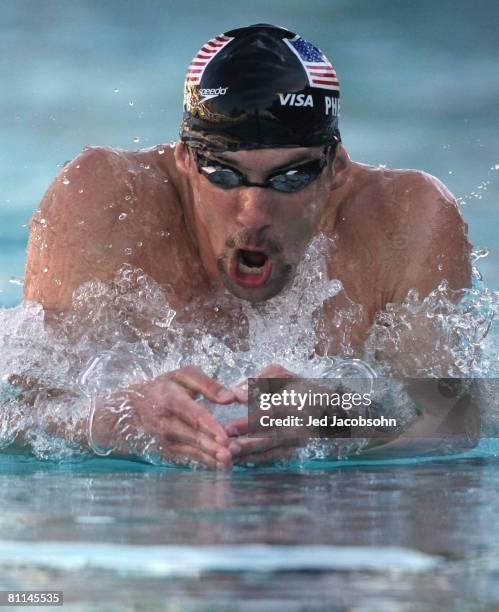 Michael Phelps of the USA swims in the final of the 200m IM during the Santa Clara XLI International Swim Meet, part of the 2008 USA Swimming Grand...