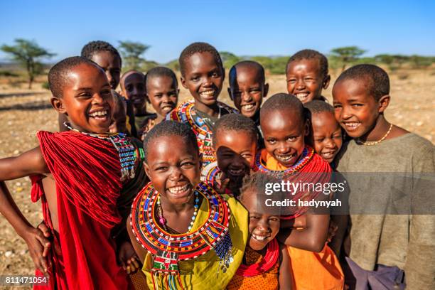 group of happy african children from samburu tribe, kenya, africa - kenya children stock pictures, royalty-free photos & images