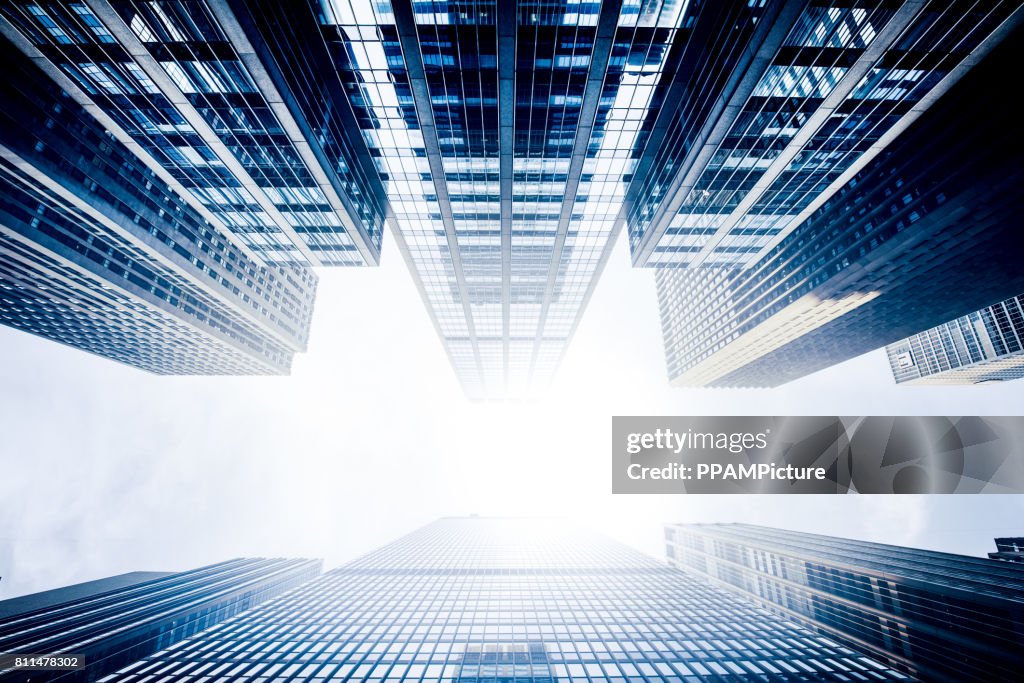 Blue Manhattan Skyscapers Wall Street Financial District New York City