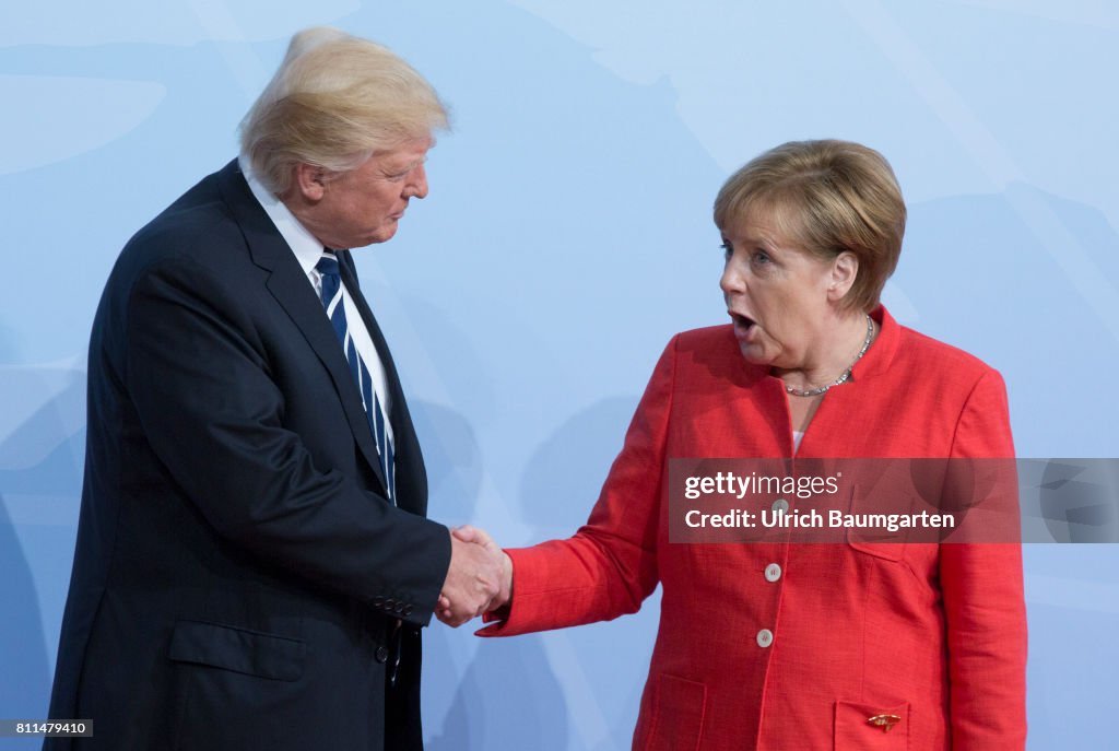 G20 in Hamburg. Donald Trump, Angela Merkel.