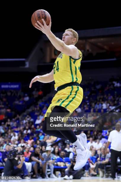 Brian Scalabrine of the Ball Hogs attempts a shot against the Ghost Ballers during week three of the BIG3 three on three basketball league at BOK...