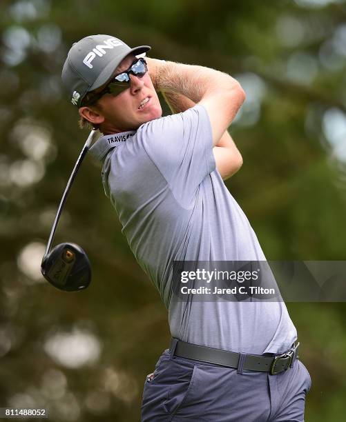 Seamus Power of Ireland tees off the sixth hole during the final round of The Greenbrier Classic held at the Old White TPC on July 9, 2017 in White...