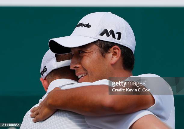Xander Schauffele reacts after winning The Greenbrier Classic held at the Old White TPC on July 9, 2017 in White Sulphur Springs, West Virginia.