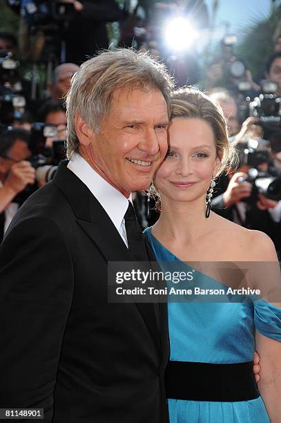 Actors Harrison Ford and Calista Flockhart attends the Indiana Jones and the Kingdom of the Crystal Skull premiere at the Palais des Festivals during...