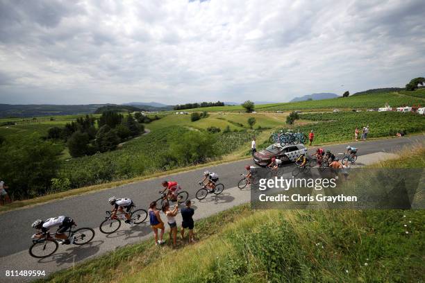 The breakaway rides during stage 9 of the 2017 Le Tour de France, a 181.5km stage from Nantua to Chambéry on July 9, 2017 in Chambery, France.