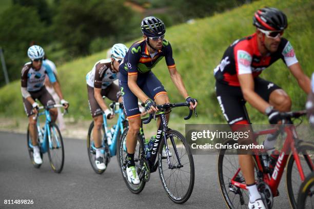 Jesus Herrada of Spain riding for Movistar Team rides in the peloton during stage 9 of the 2017 Le Tour de France, a 181.5km stage from Nantua to...