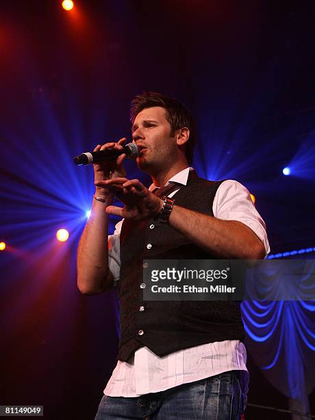Musician Brad Mates of Emerson Drive performs during the 43rd annual Academy Of Country Music Awards All-Star Jam held at the MGM Grand Hotel/Casino...