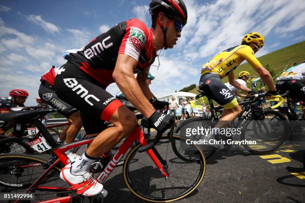 Richie Porte of Australia riding for BMC Racing Team and Christopher Froome of Great Britain riding for Team Sky in the leader's jersey ride in the...