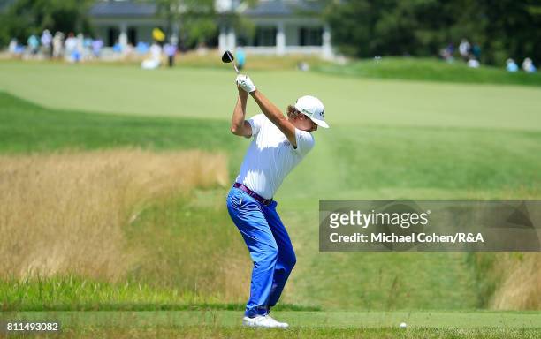 Kelly Kraft hits his drive on the fifth hole during the fourth and final round of The Greenbrier Classic held at The Old White TPC on July 9, 2017 in...