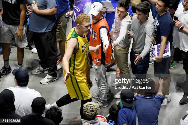 Brian Scalabrine of the Ball Hogs greets fans after the game against the Ghost Ballers during week three of the BIG3 three on three basketball league...