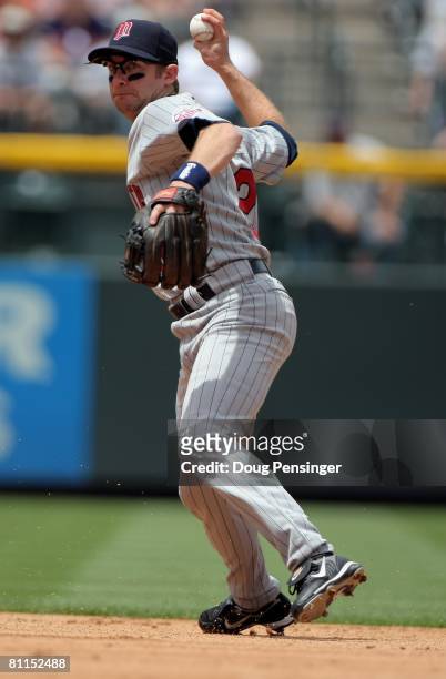 Shortstop Adam Everett of the Minnesota Twins plays defense against the Colorado Rockies during Interleague MLB action at Coors Field on May 18, 2008...