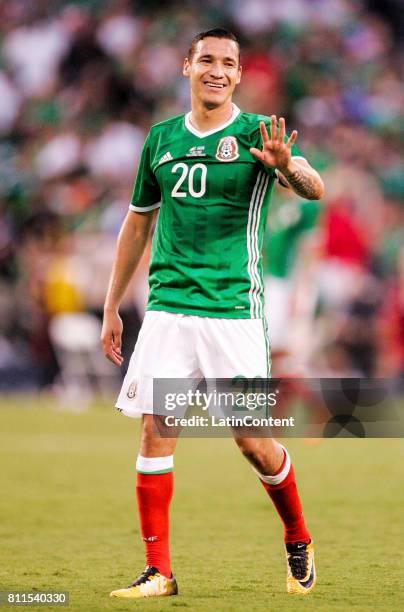 Jesus Duenas of Mexico gestures during a Group C match between Mexico and El Salvador as part of Gold Cup 2017 at Qualcomm Stadium on July 09, 2017...