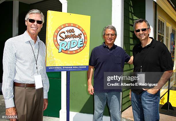 Universal Studios executives Tom Williams, Ron Meyer and Mark Woodbury arrive at the Launch celebration party for The Simpson's Ride at Universal...