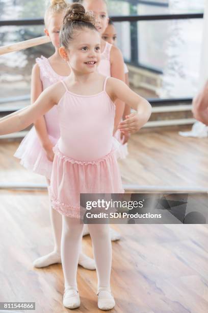 little ballerina practices for recital - leotard and tights stock pictures, royalty-free photos & images