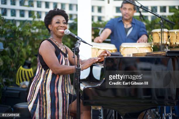 Singer Oleta Adams performs at the 19th Annual Eric Marienthal And Friends Jazz Concert at the Hyatt Regency on July 9, 2017 in Newport Beach,...