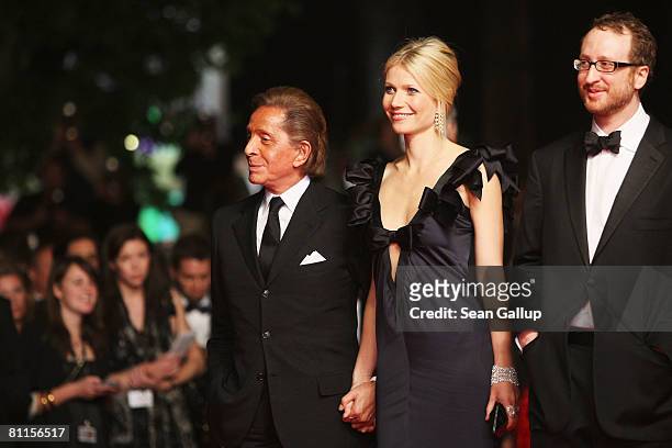 Actress Gwyneth Paltrow , designer Valentino Garavani and director James Gray attend the 'Two Lovers' Premiere at the Palais des Festivals during the...