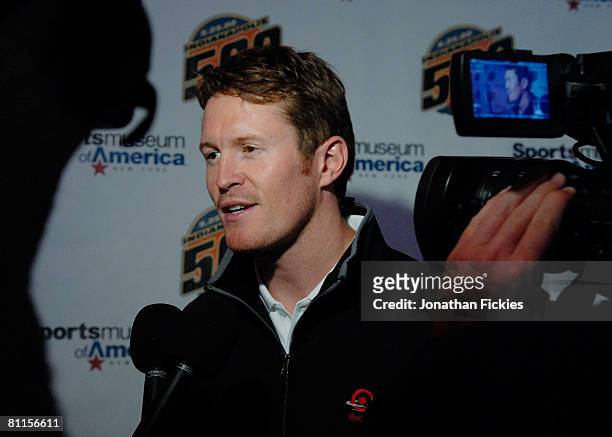 Indy 500 driver Scott Dixon speaks during a media availability at the Sports Museum of America May 19, 2008 in New York City.