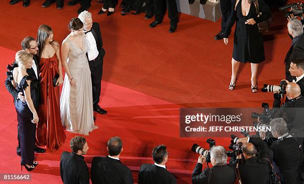 Director James Gray poses with US actress Gwyneth Paltrow , his wife Alexandra Dickson , US actress Vinessa Shaw and Israeli actor Moni Moshonov as...