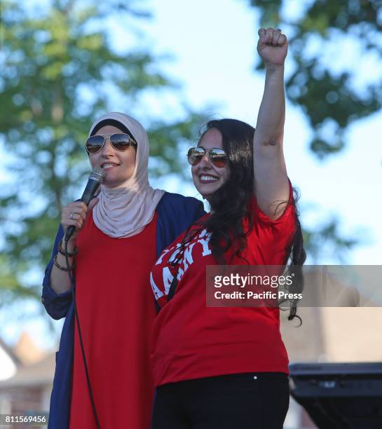 Organizer Linda Sarsour with new Arab-American Association Executive Director Rama Issa-Ibrahim on stage. The 15th Annual Arab-American Festival took...