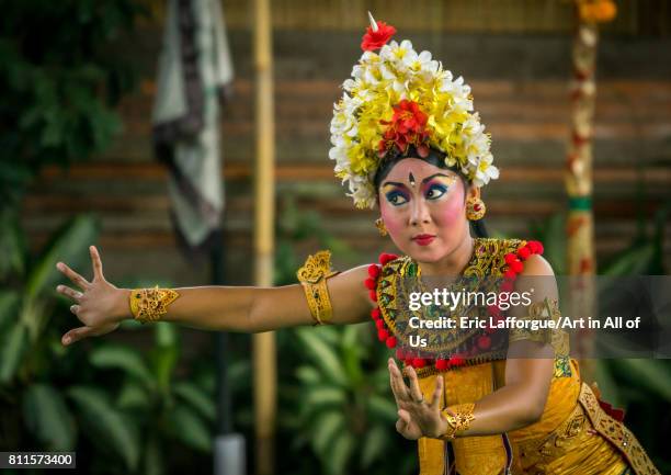 Balinese dancer in traditional costume, Bali island, Canggu, Indonesia on July 19, 2015 in Canggu, Indonesia.