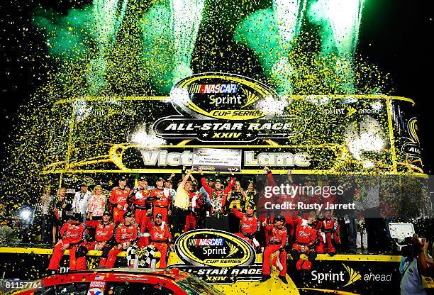 Kasey Kahne, driver of the Budweiser Dodge, celebrates in victory lane after winning the NASCAR Sprint All-Star Race on May 17, 2008 at Lowe's Motor...