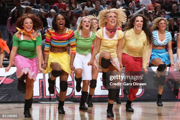 The Luvabulls dance team performs during the Chicago Bulls game against the Washington Wizards on April 5, 2008 at the United Center in Chicago,...