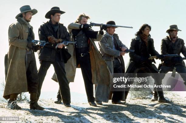 From left to right, actors Casey Siemaszko , Charlie Sheen, Kiefer Sutherland, Emilio Estevez, Lou Diamond Phillips and Dermot Mulroney star in the...