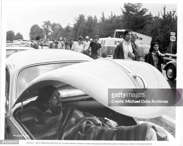 Fans at the Woodstock Music & Art Fair held at Max Yasgur's dairy farm in August, 1969 near White Lake a hamlet of Bethel, New York.