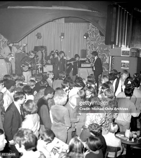 View over the audience as an unidentified badn performs onstage at the Whisky a Go Go, West Hollywood, California, late 1960s.